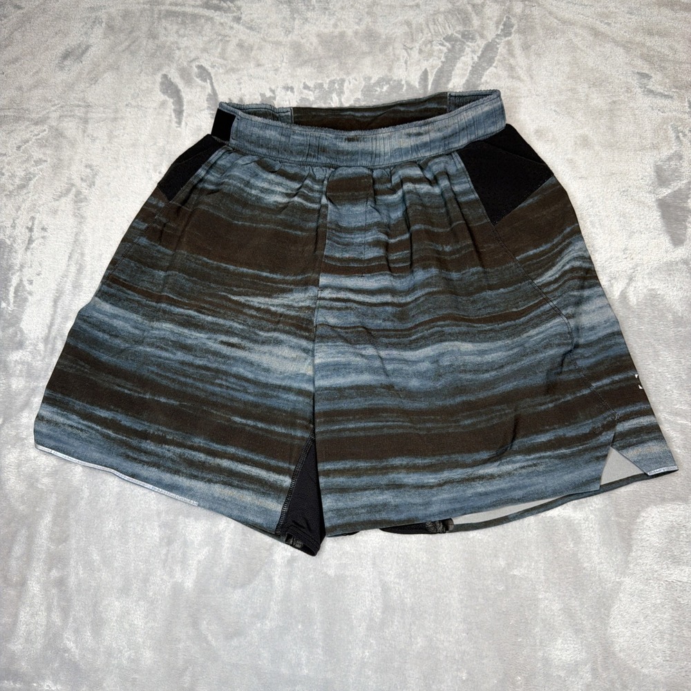 Lululemon Men's Lined Running Shorts XS Blue Gray Stripe Print Stretch